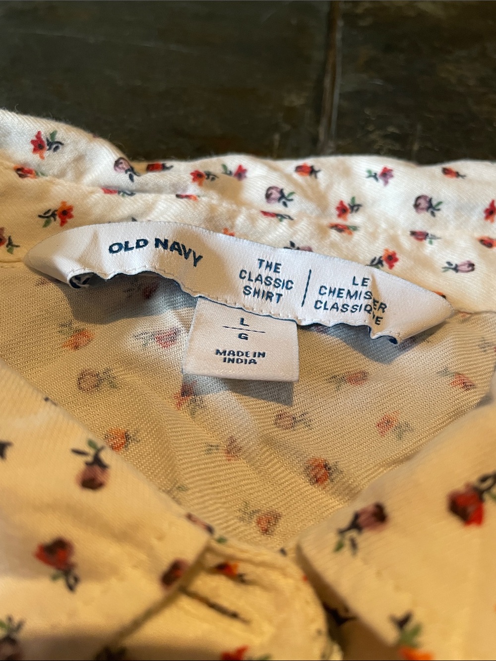 Old Navy Cream Button-Front Shirt with Red and Pink Floral Dot Print - Picture 2 of 3
